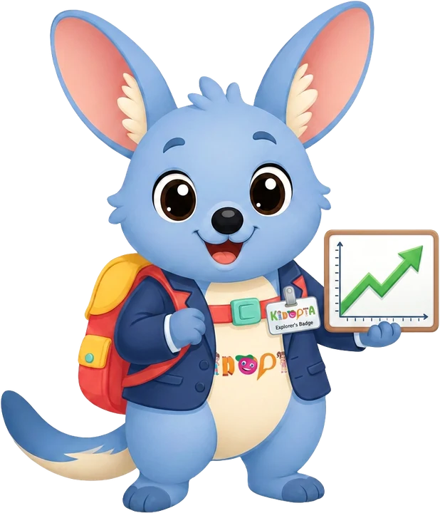 Kiko the bilby in a smart blazer holding a growth chart