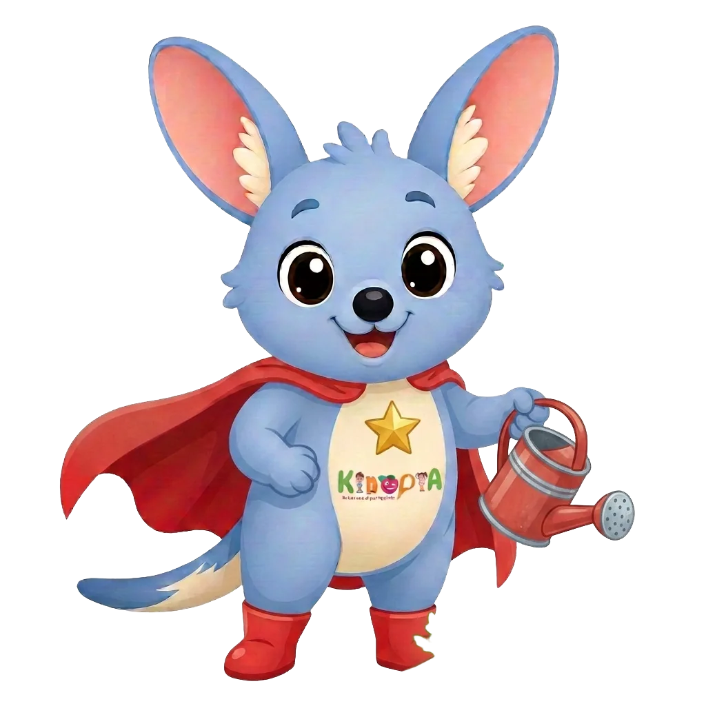 Kiko the bilby watering a vegetable garden bed