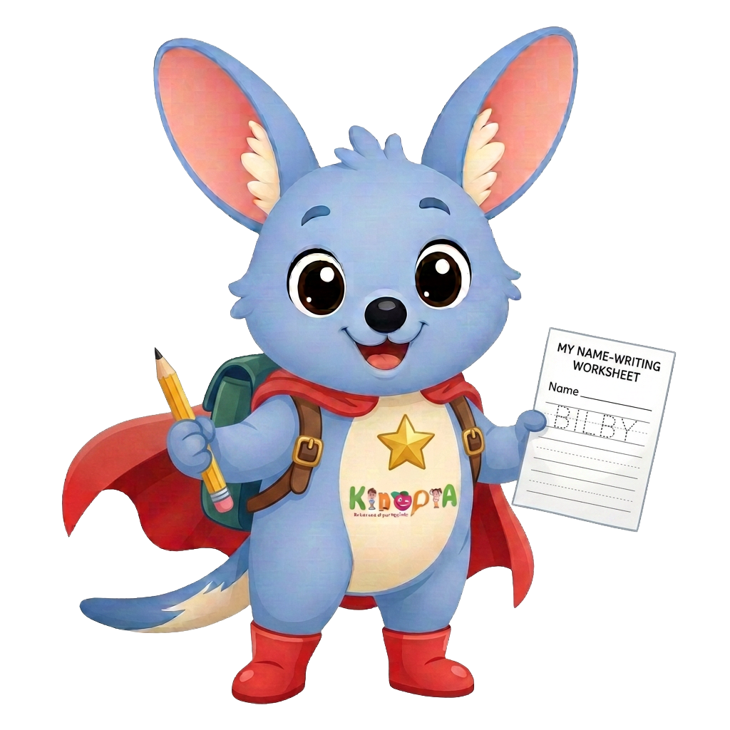 Kiko the bilby ready for big school with a backpack