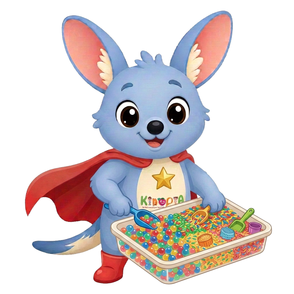 Kiko the bilby exploring a colourful sensory tray