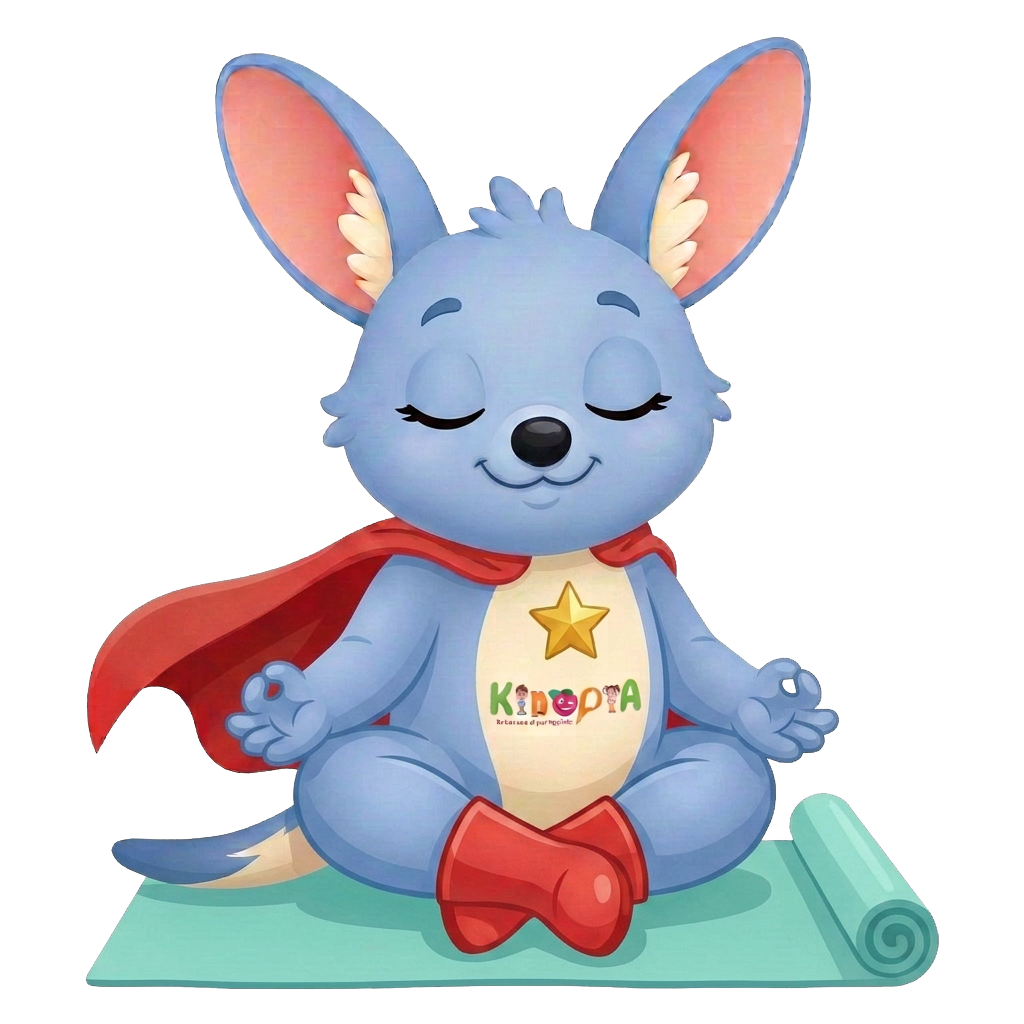 Kiko the bilby sitting cross-legged on a yoga mat